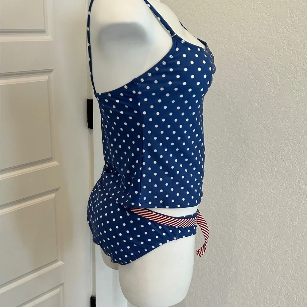 Anne Cole Blue Polka Dot Swimsuit with Red Accents